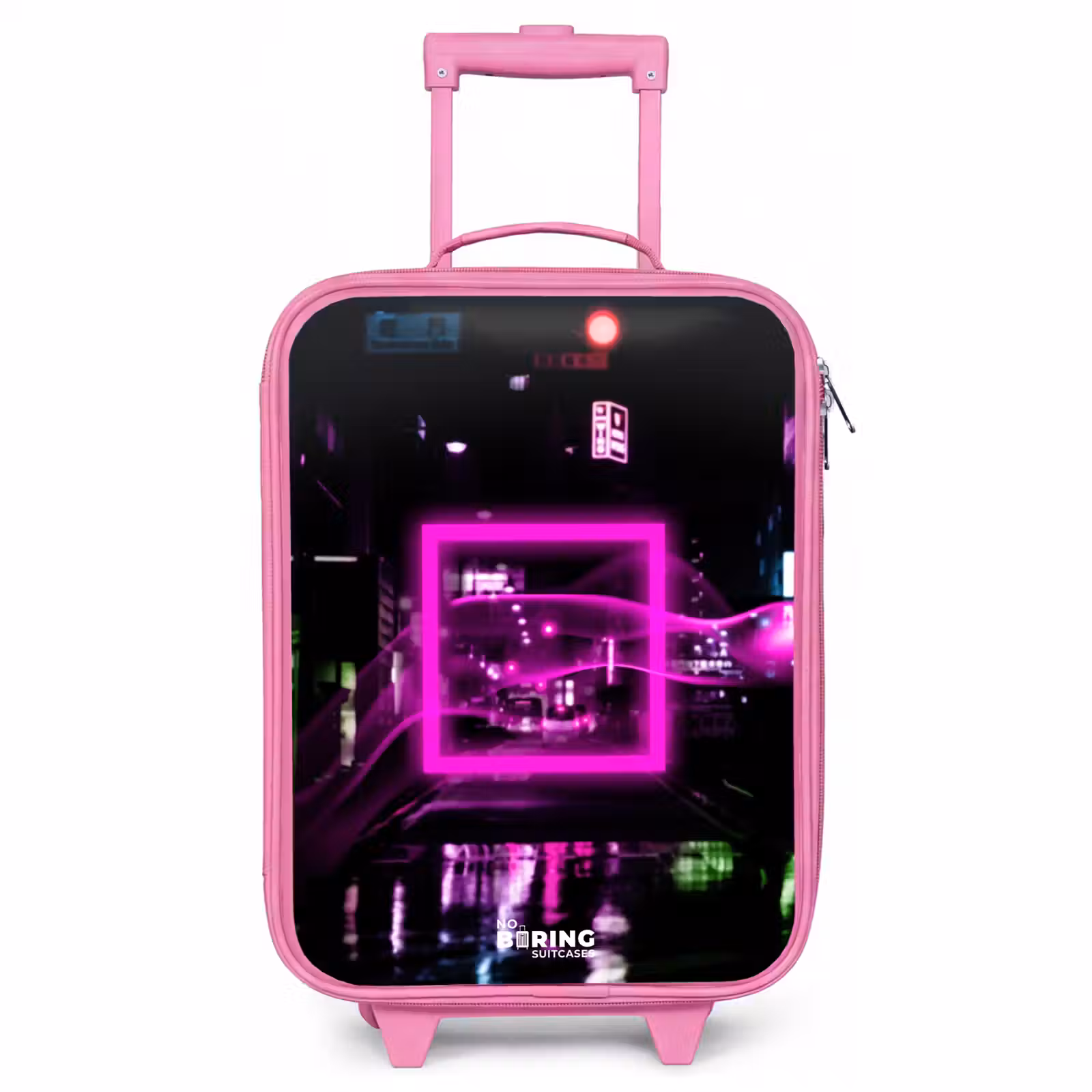 Children's suitcase - Pink - Bright pink square above a wet street — 1