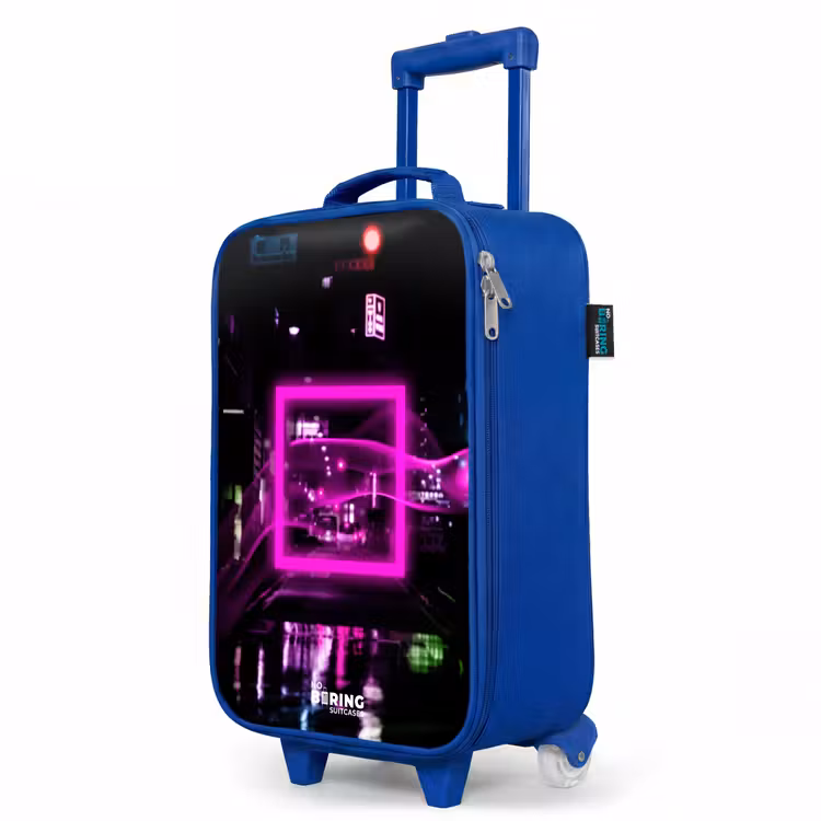 Children's suitcase - Blue - Bright pink square above a wet street — 5