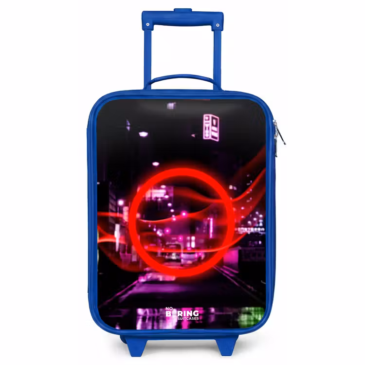 Children's suitcase - Blue - Bright red circle over a neon-lit city — 1