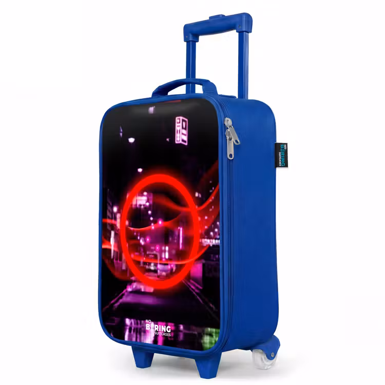 Children's suitcase - Blue - Bright red circle over a neon-lit city — 5