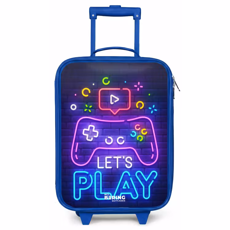 Children's suitcase - Blue - Neon controller against a brick wall — 1