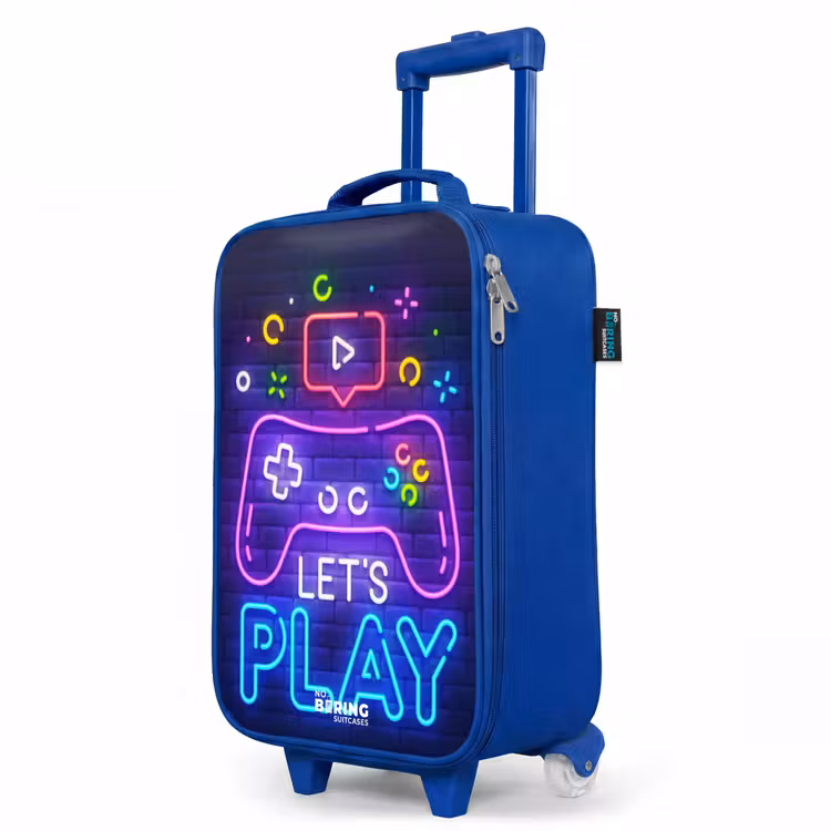 Children's suitcase - Blue - Neon controller against a brick wall — 5