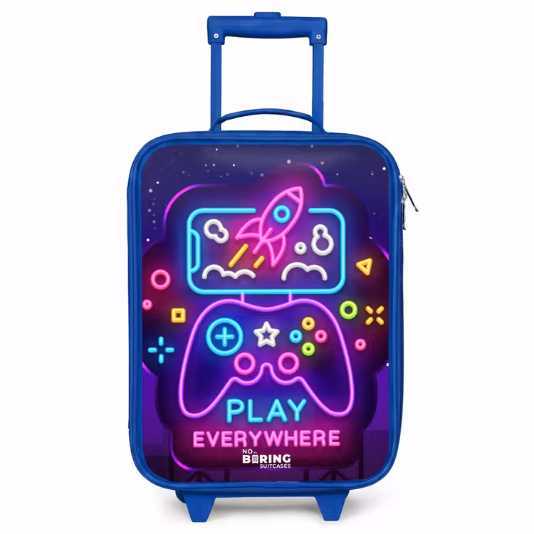Children's suitcase - Blue - Neon illustration with a controller — 1
