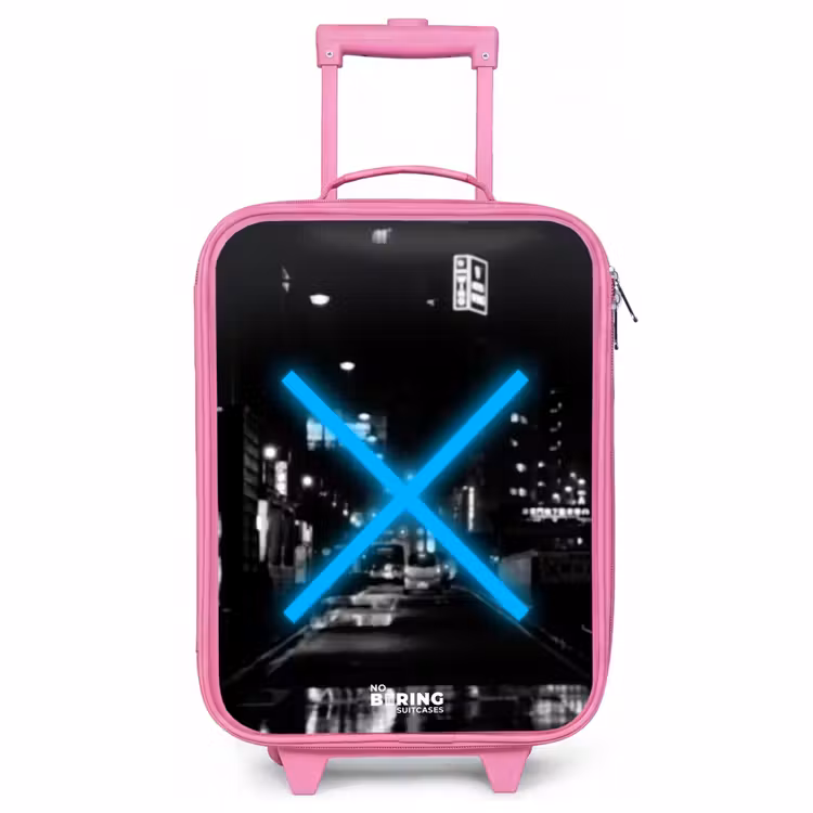 Children's suitcase - Pink - Bright blue cross in a night scene — 1
