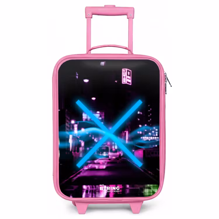 Children's suitcase - Pink - Bright blue cross over a nighttime street — 1