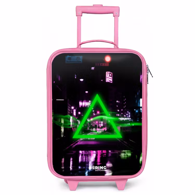 Children's suitcase - Pink - Bright green triangle over a city street — 1