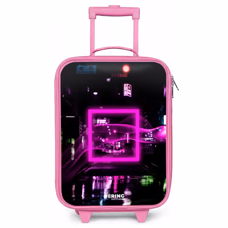 Children's suitcase - Pink - Bright pink square above a wet street — 1