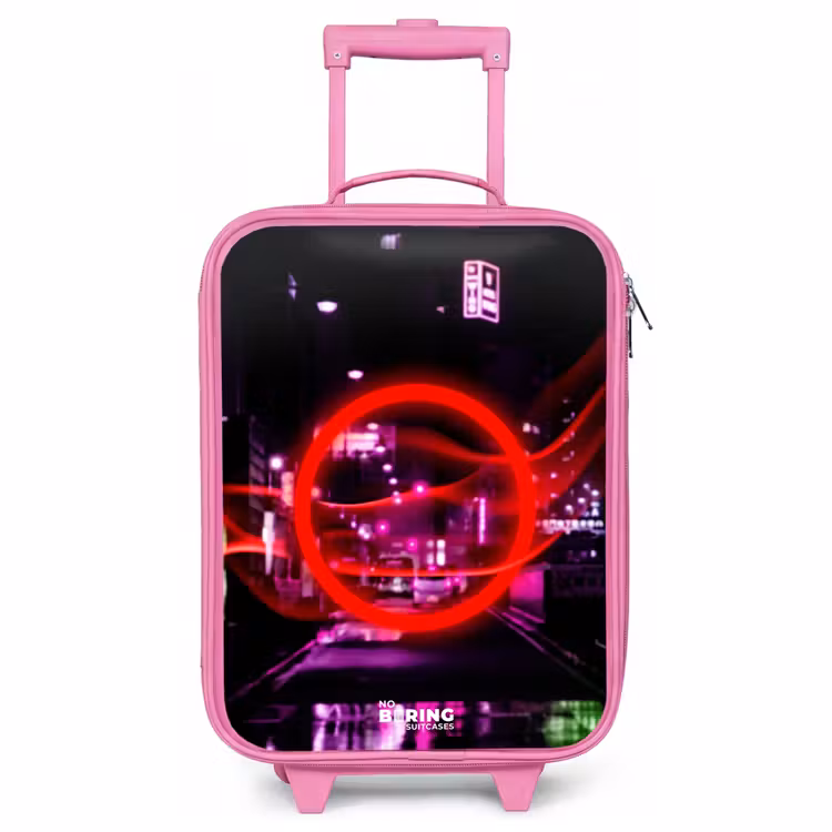 Children's suitcase - Pink - Bright red circle over a neon-lit city — 1