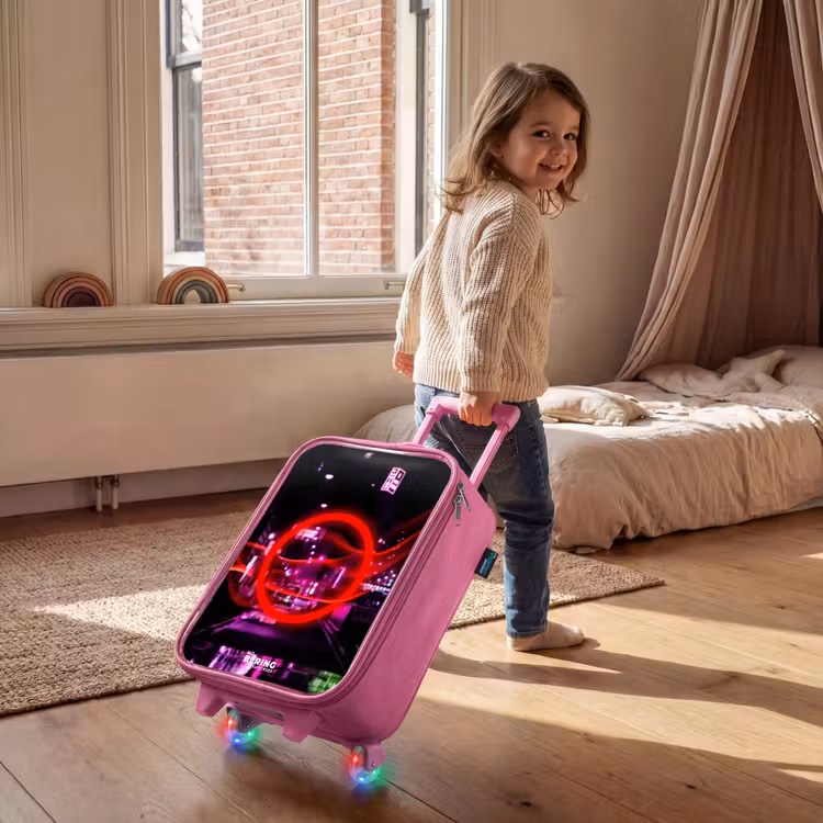 Children's suitcase - Pink - Bright red circle over a neon-lit city — 2