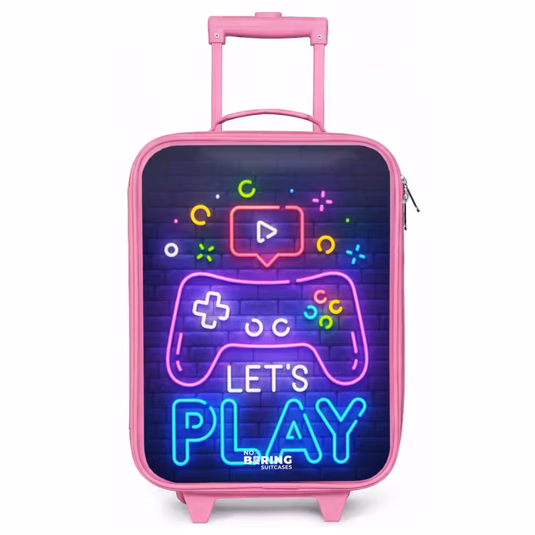 Children's suitcase - Pink - Neon controller against a brick wall — 1