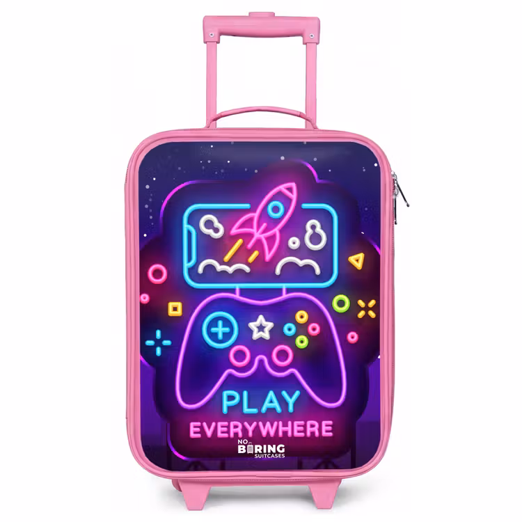 Children's suitcase - Pink - Neon illustration with a controller — 1