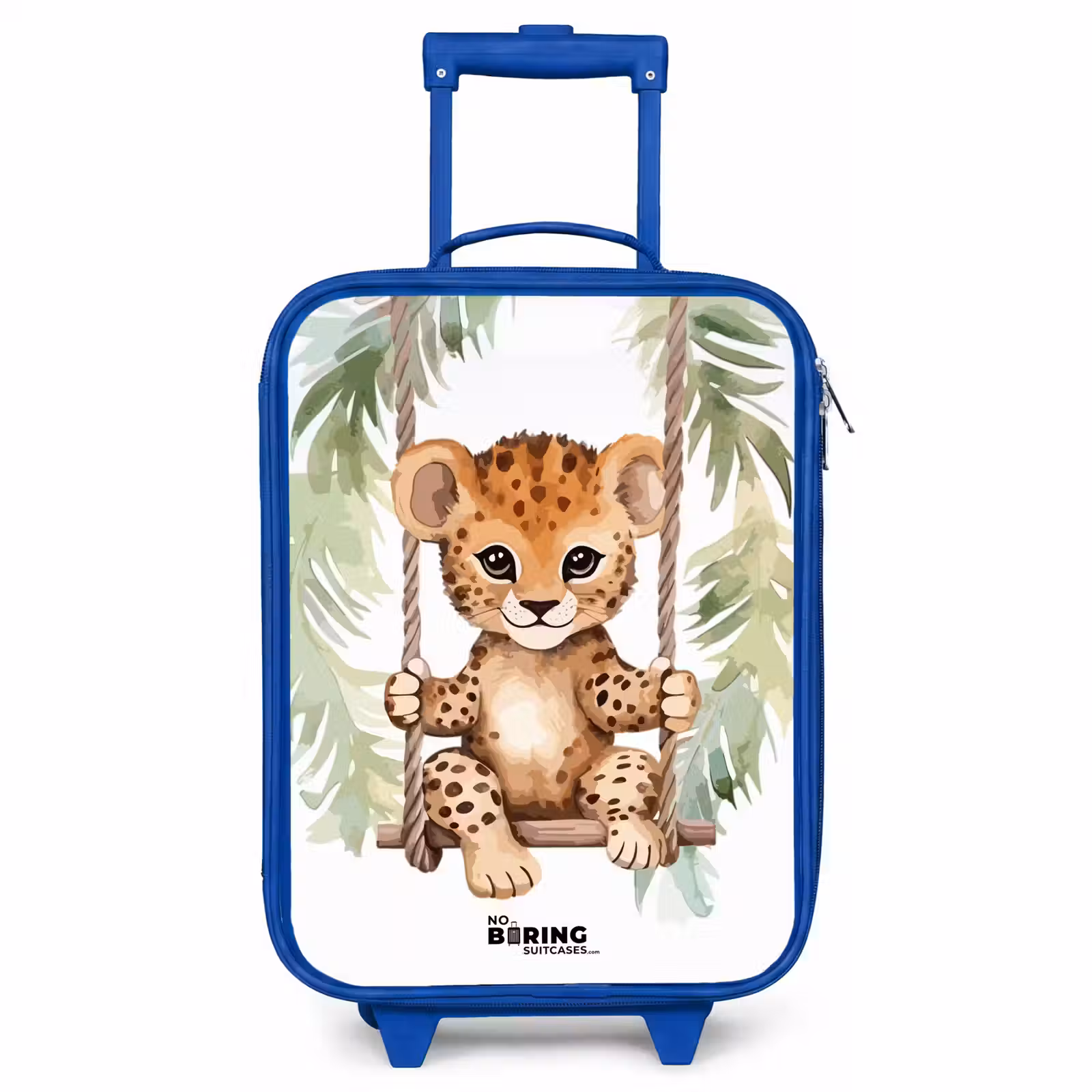 Children's suitcase - Blue - Leopard cub on a swing watercolor illustration — 1
