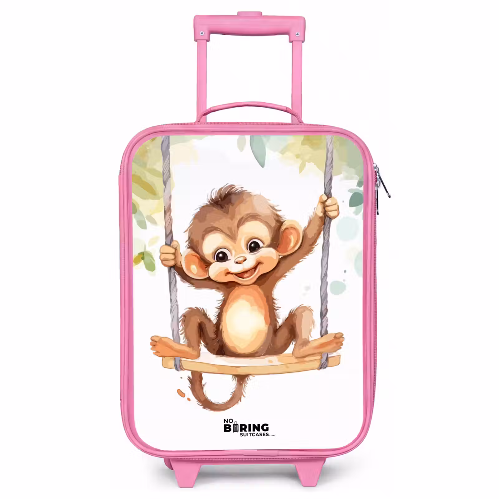 Children's suitcase - Pink - Cheerful monkey on a swing illustration — 1