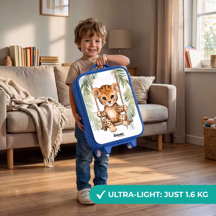 Children's suitcase - Blue - Leopard cub on a swing watercolor illustration — 3
