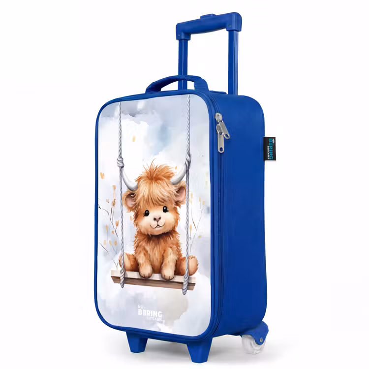 Children's suitcase - Blue - Rocking Scottish highlander calf of watercolor — 5