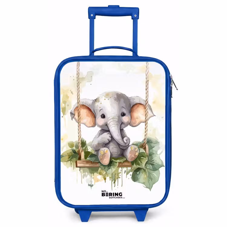 Children's suitcase - Blue - Young elephant on a swing watercolor drawing — 1