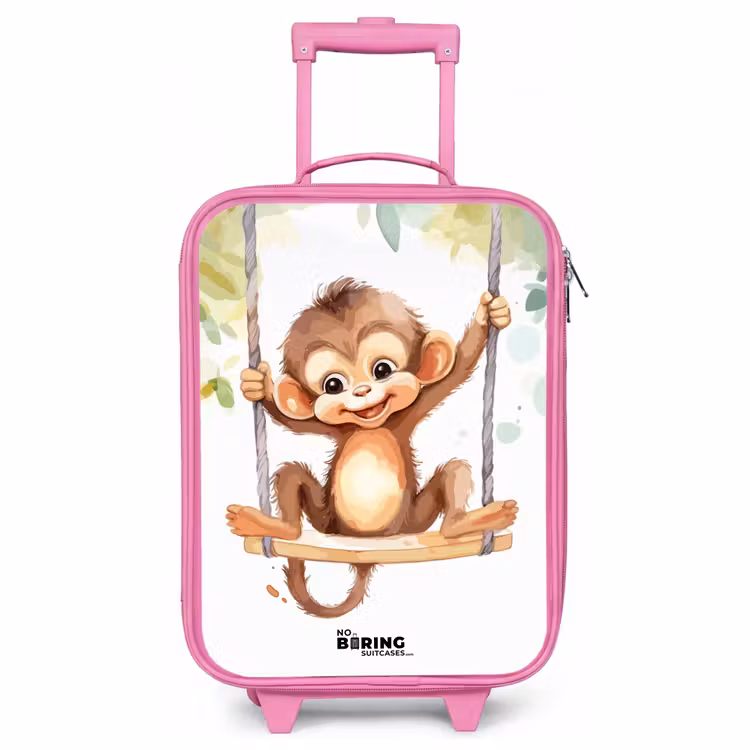 Children's suitcase - Pink - Cheerful monkey on a swing illustration — 1