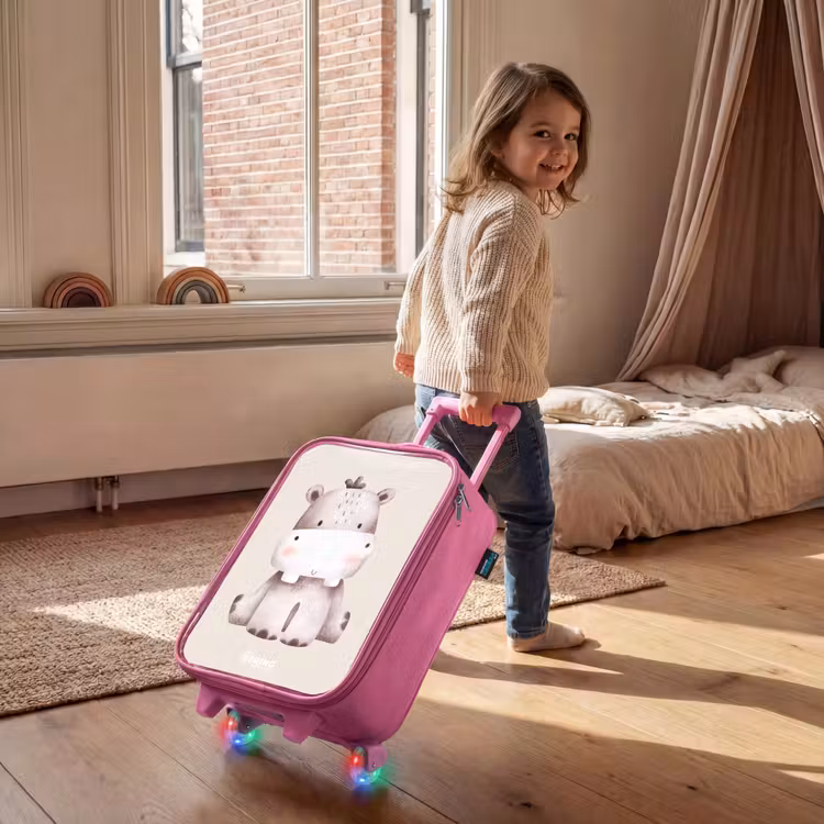 Children's suitcase - Pink - Hippo on beige background illustration — 2