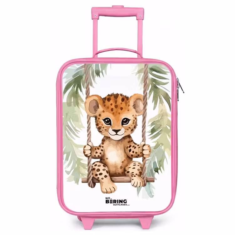 Children's suitcase - Pink - Leopard cub on a swing watercolor illustration — 1