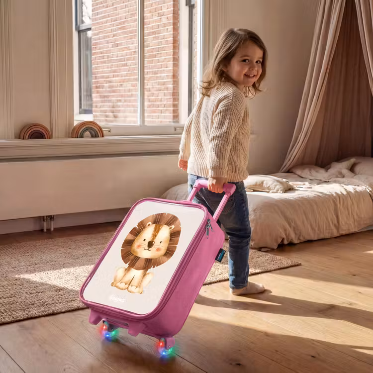 Children's suitcase - Pink - Lion illustration with beige background — 2