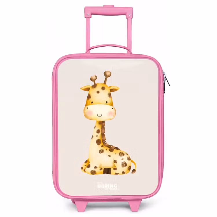 Children's suitcase - Pink - Reclining giraffe illustration on beige background — 1