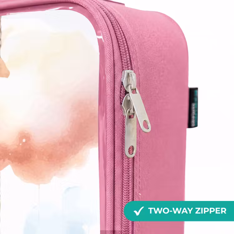 Children's suitcase - Pink - White baby unicorn on a swing in the clouds — 4