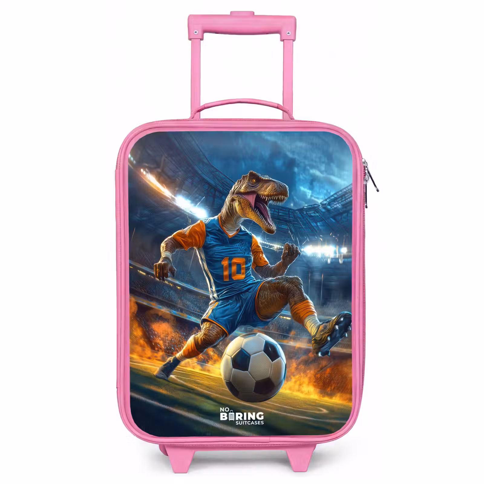 Children's suitcase - Pink - T-Rex as soccer player in full stadium — 1