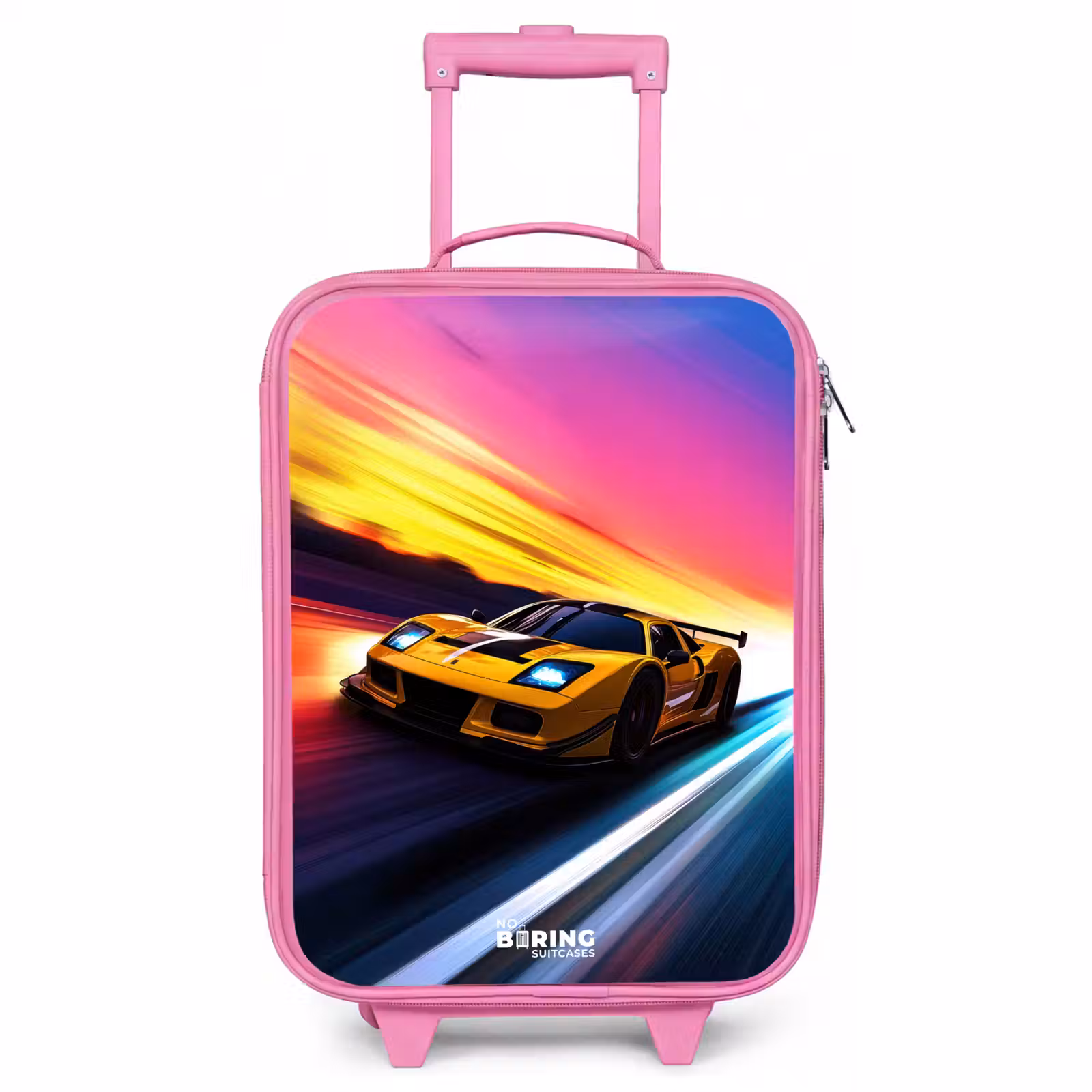 Children's suitcase - Pink - Yellow race car at colorful sunset — 1