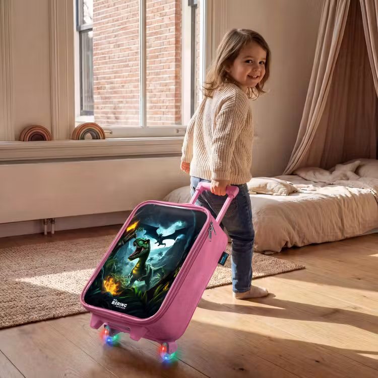 Children's suitcase - Pink - Dinosaur and dragon in fiery jungle valley — 2