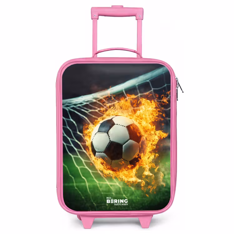 Children's suitcase - Pink - Fire soccer captured in goal net — 1