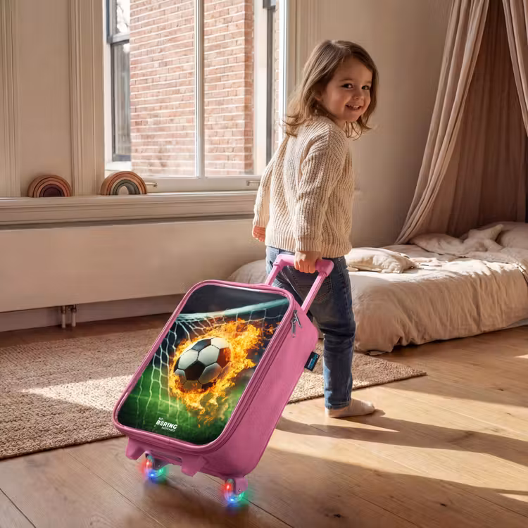 Children's suitcase - Pink - Fire soccer captured in goal net — 2