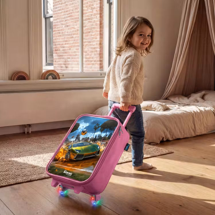 Children's suitcase - Pink - Sports car crashes through soccer field with ball — 2