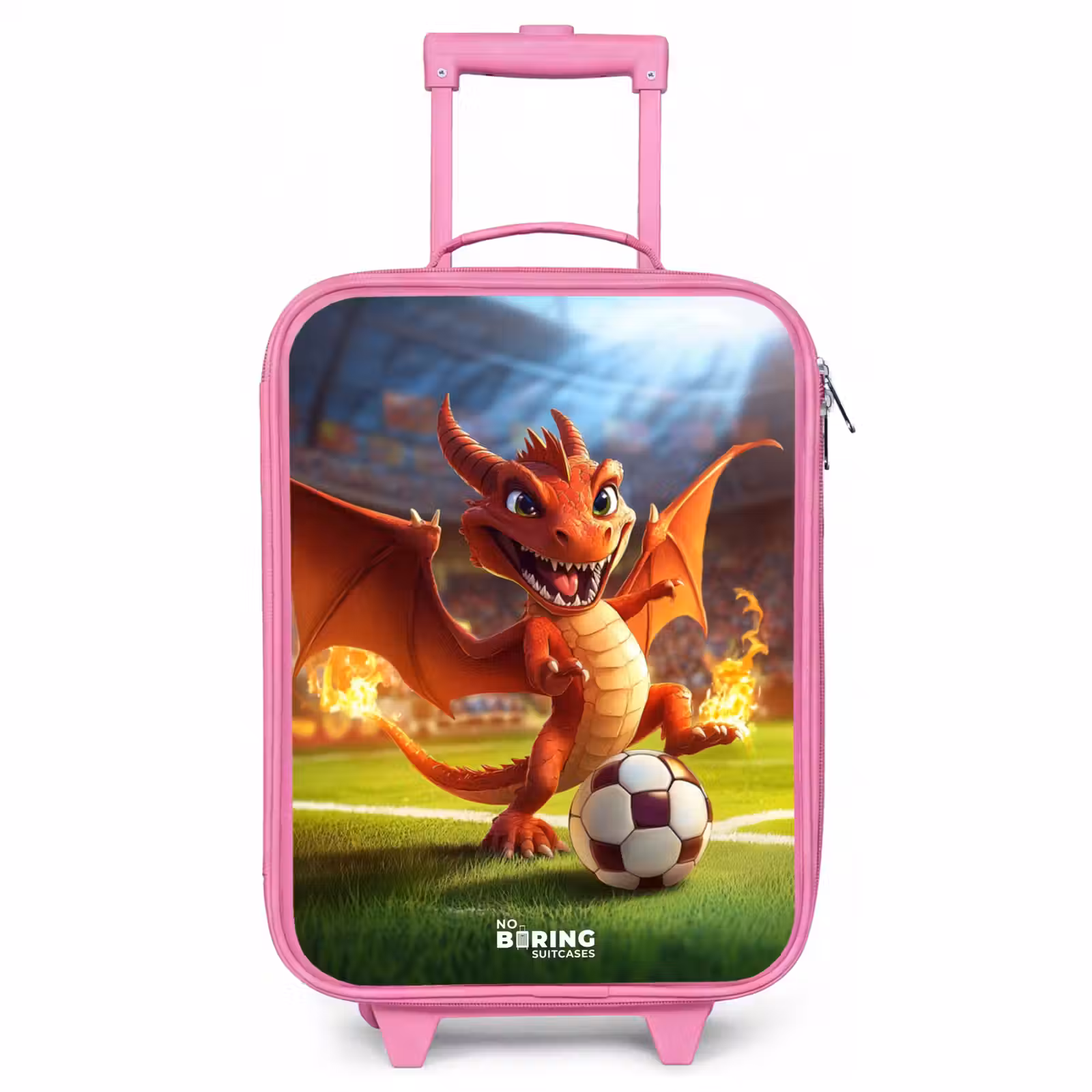 Children's suitcase - Pink - Red dragon plays soccer in sunny stadium — 1