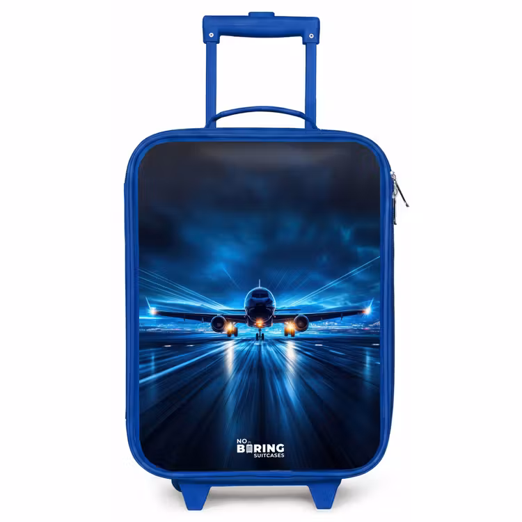 Children's suitcase - Blue - Airplane taking off in futuristic nightscape — 1