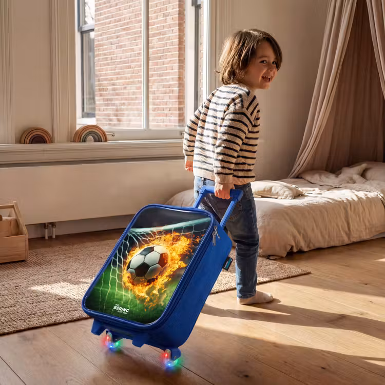 Children's suitcase - Blue - Fire soccer captured in goal net — 2
