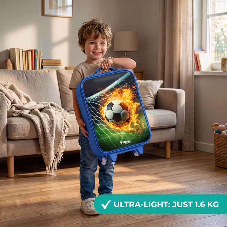 Children's suitcase - Blue - Fire soccer captured in goal net — 3