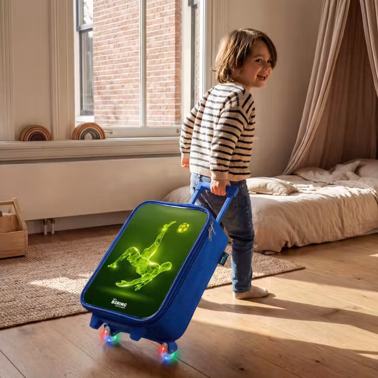 Children's suitcase - Blue - Green neon embrace in action — 2