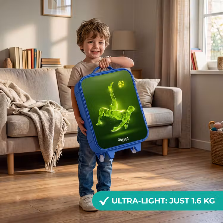 Children's suitcase - Blue - Green neon embrace in action — 3