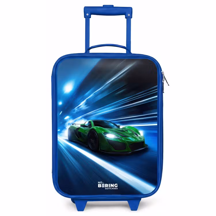 Children's suitcase - Blue - Green supercar flashes through neon lights — 1
