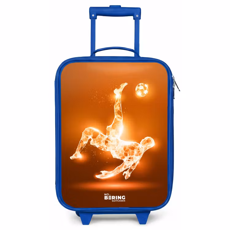 Children's suitcase - Blue - Orange light soccer player in floating moment — 1