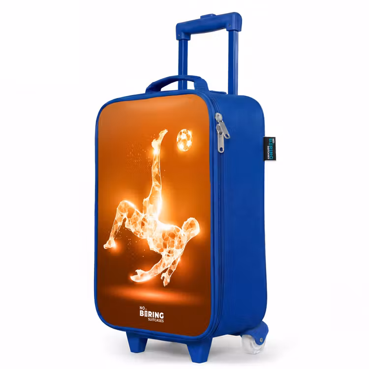 Children's suitcase - Blue - Orange light soccer player in floating moment — 5