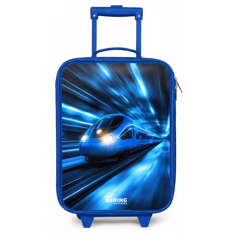 Children's suitcase - Blue - Superfast train in neon blue tunnel — 1