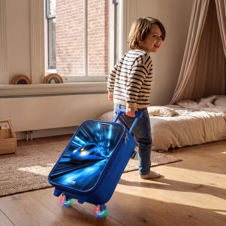 Children's suitcase - Blue - Superfast train in neon blue tunnel — 2