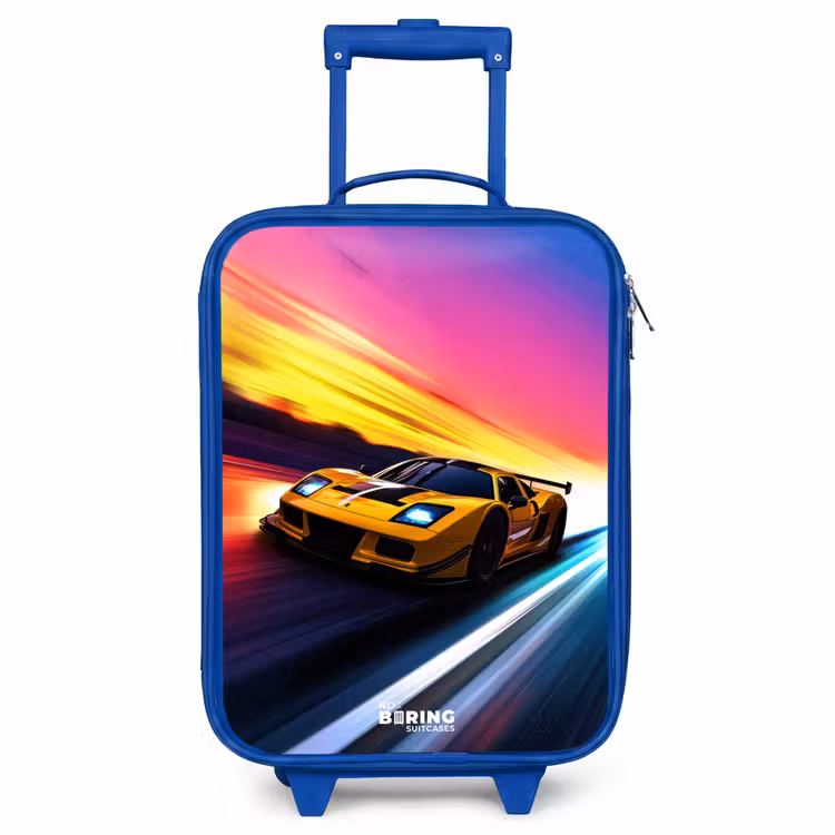 Children's suitcase - Blue - Yellow race car at colorful sunset — 1