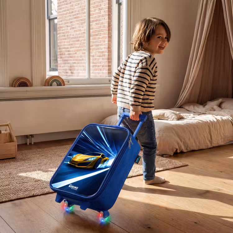 Children's suitcase - Blue - Yellow sports car in light tunnel of speed — 2