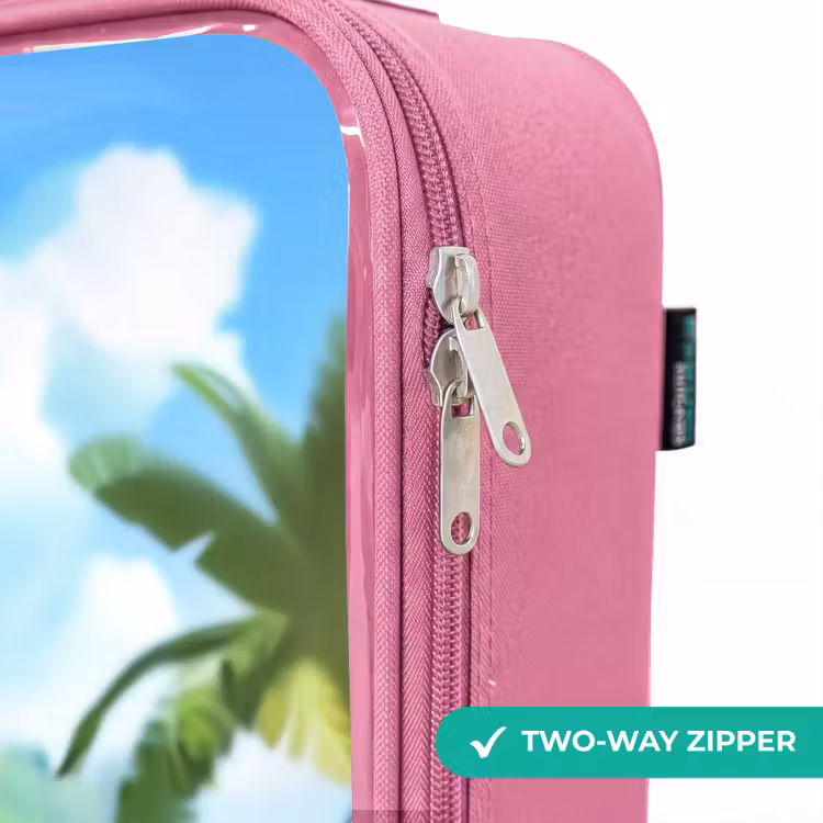 Children's suitcase - Pink - Dino with a soccer in green landscape — 4