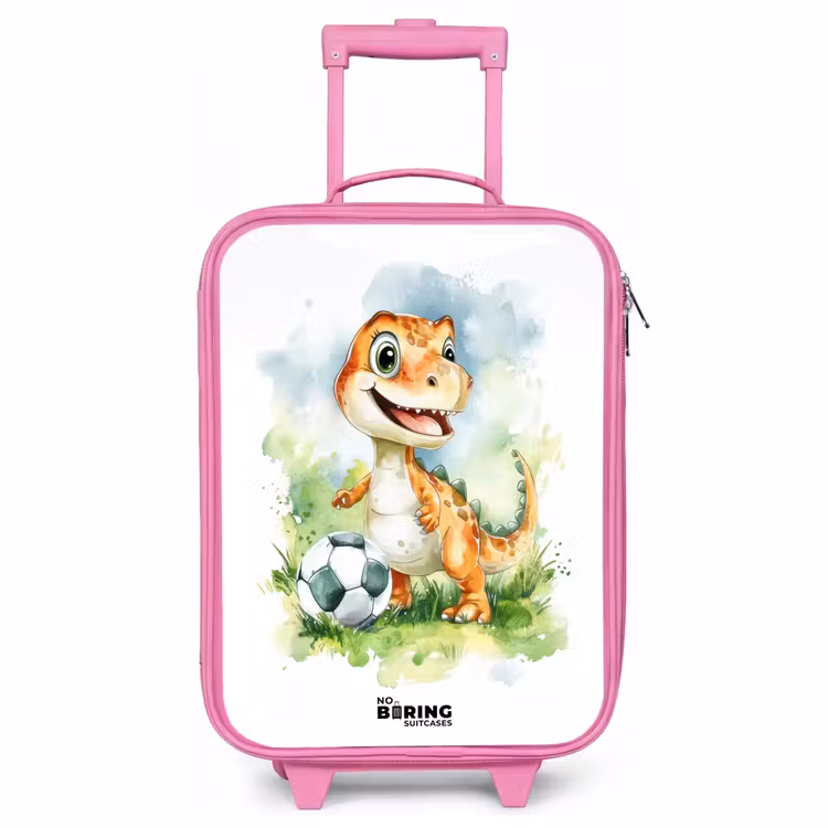 Children's suitcase - Pink - Dino with soccer in colorful field — 1