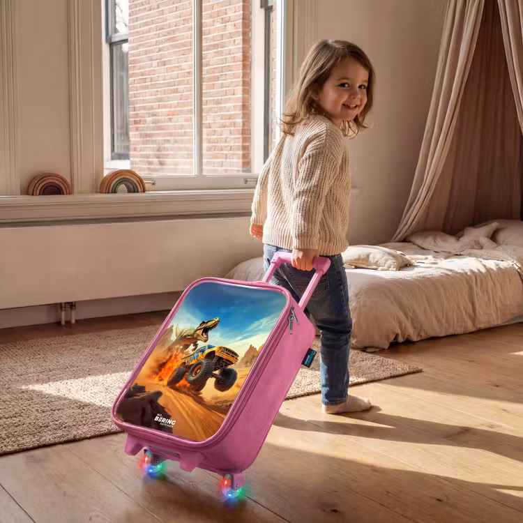 Children's suitcase - Pink - Fleeing truck for T-Rex in fiery desert — 2