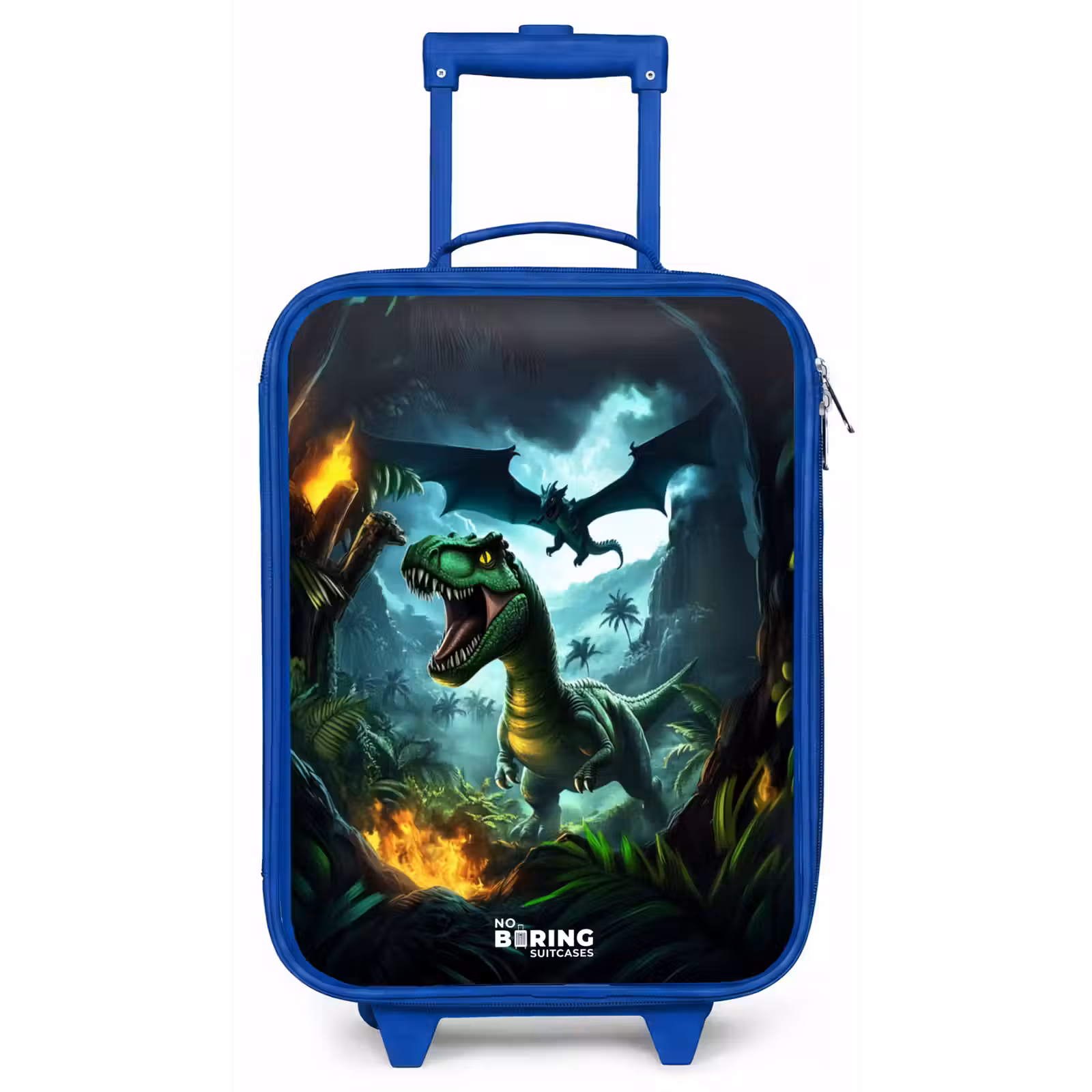 Children's suitcase - Blue - Dinosaur and dragon in fiery jungle valley — 1