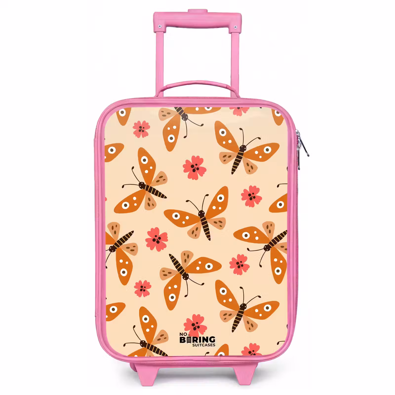 Children's suitcase - Pink - Orange butterflies and pink flowers on beige background — 1